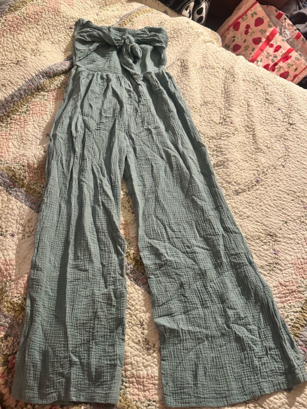 Tie-Front Wide-Leg Jumpsuit in Sage Green